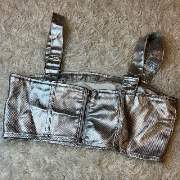 Silver Denim Like Crop Top - Picture 2 of 5
